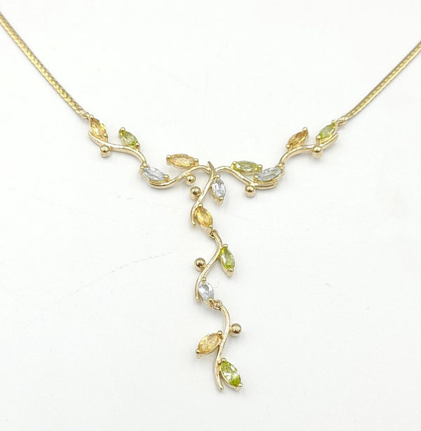 9ct Gold Peridot/Topaz/Citrine necklace 6.7gr