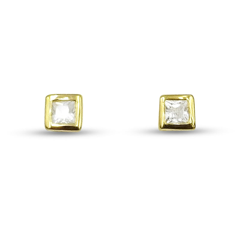 9ct Yellow Gold Cubic Zirconia Square Stud Earrings