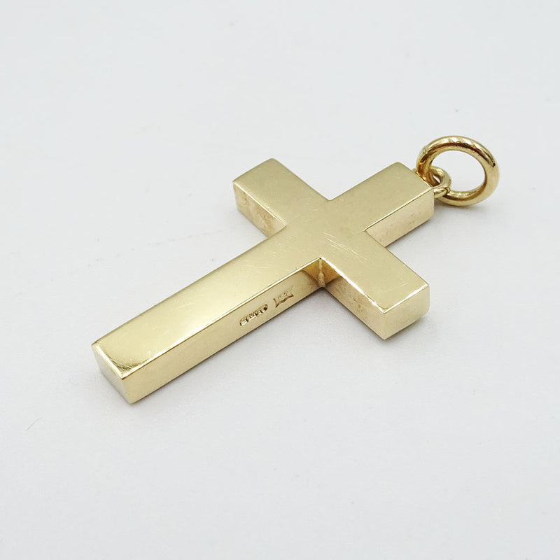 9ct Yellow Gold Heavy Engine Turned Cross Pendant 8g - Richard Miles Jewellers