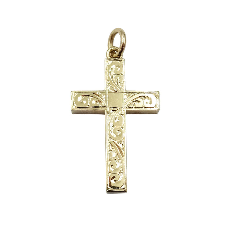 9ct Yellow Gold Heavy Engine Turned Cross Pendant 8g - Richard Miles Jewellers