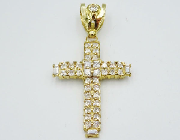 9ct Yellow Gold Large Sparkly Square Cut CZ Cross 8.5g 43mm 30mm - Richard Miles Jewellers