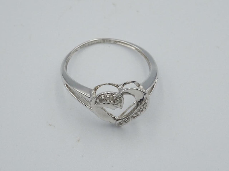 9ct White Gold Ladies Diamond 0.05ct Cluster Heart Shaped Ring Size N 2.1g - Richard Miles Jewellers